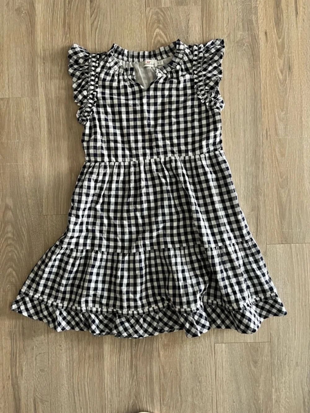 Vineyard Vines Girl’s Navy and White Tiered Ruffle Sleeveless Dress - Size Large